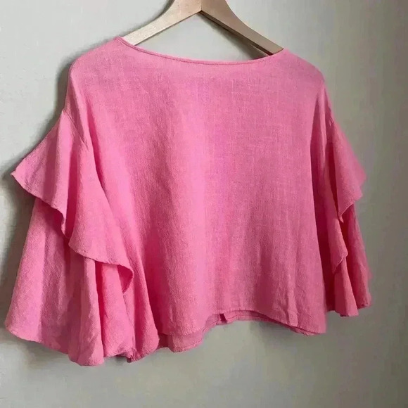 Anthropologie Lilka Flutter Sleeve Crop Pink Top Size Small‎ - Picture 9 of 9